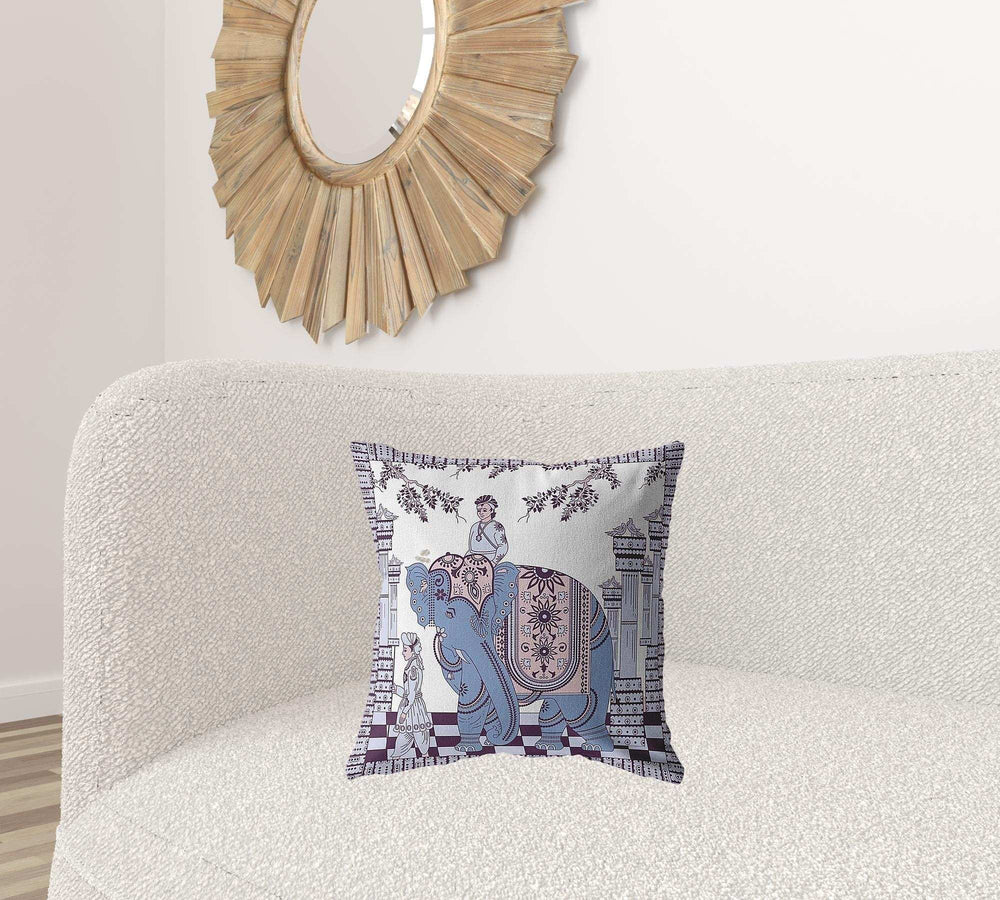 18” Blue Purple Ornate Elephant Zippered Suede Throw Pillow - Homeroots - Flyclothing LLC