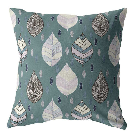 18” Pine Green Leaves Suede Zippered Throw Pillow - Homeroots - Flyclothing LLC