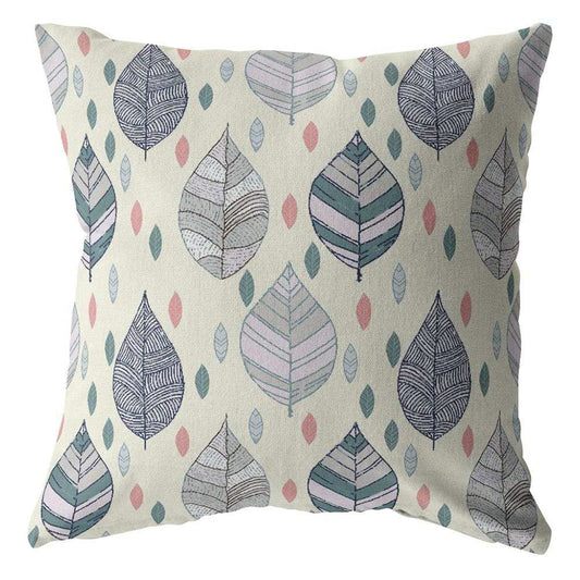 16” Cream Gray Leaves Suede Zippered Throw Pillow - Homeroots - Flyclothing LLC