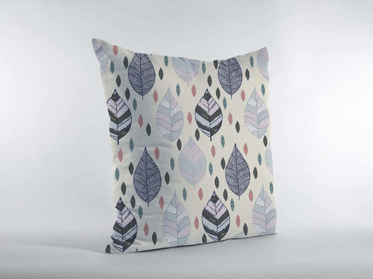 16” Cream Gray Leaves Suede Zippered Throw Pillow - Homeroots - Flyclothing LLC