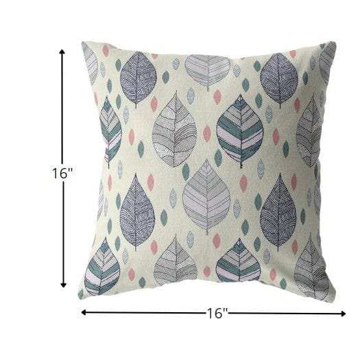 16” Cream Gray Leaves Suede Zippered Throw Pillow - Homeroots - Flyclothing LLC