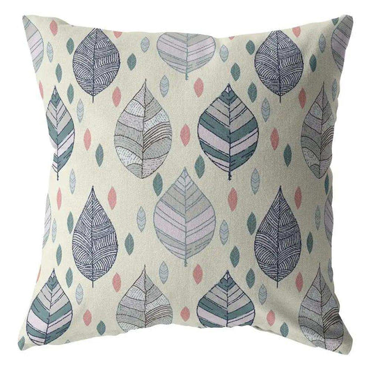 18” Cream Gray Leaves Suede Zippered Throw Pillow - Homeroots - Flyclothing LLC