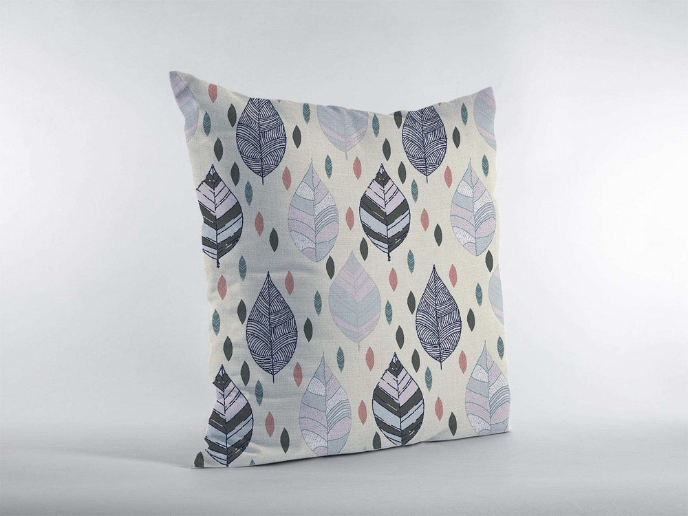 18” Cream Gray Leaves Suede Zippered Throw Pillow - Homeroots - Flyclothing LLC