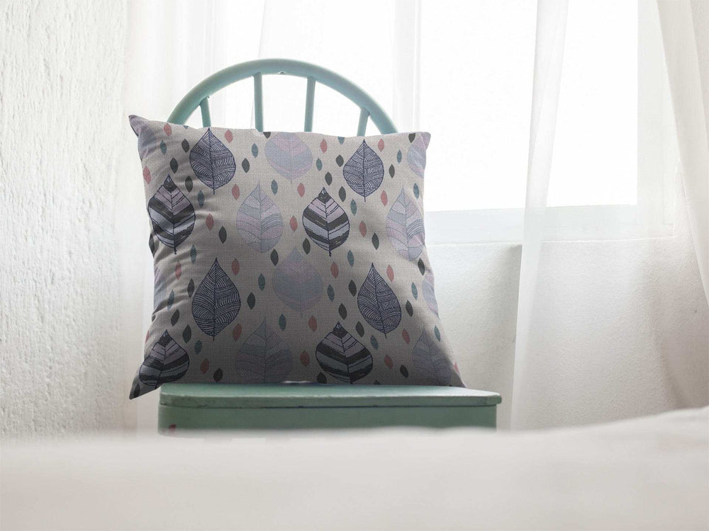 18” Cream Gray Leaves Suede Zippered Throw Pillow - Homeroots - Flyclothing LLC