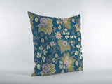 18” Teal Green Jacobean Zippered Suede Throw Pillow - Homeroots - Flyclothing LLC