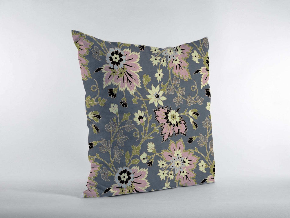 16” Gray Pink Jacobean Zippered Suede Throw Pillow - Homeroots - Flyclothing LLC
