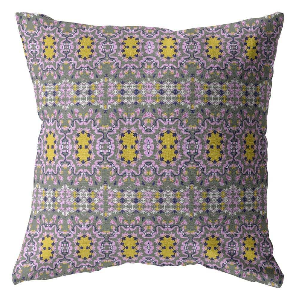 16” Purple Yellow Geofloral Zippered Suede Throw Pillow - Homeroots - Flyclothing LLC
