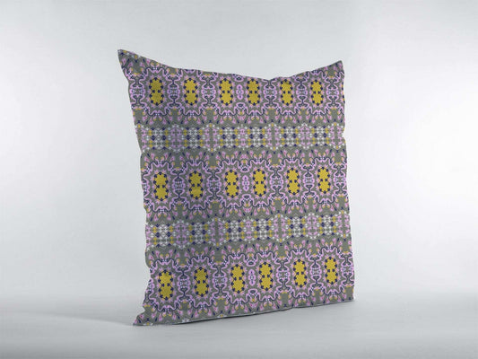 16” Purple Yellow Geofloral Zippered Suede Throw Pillow - Homeroots - Flyclothing LLC