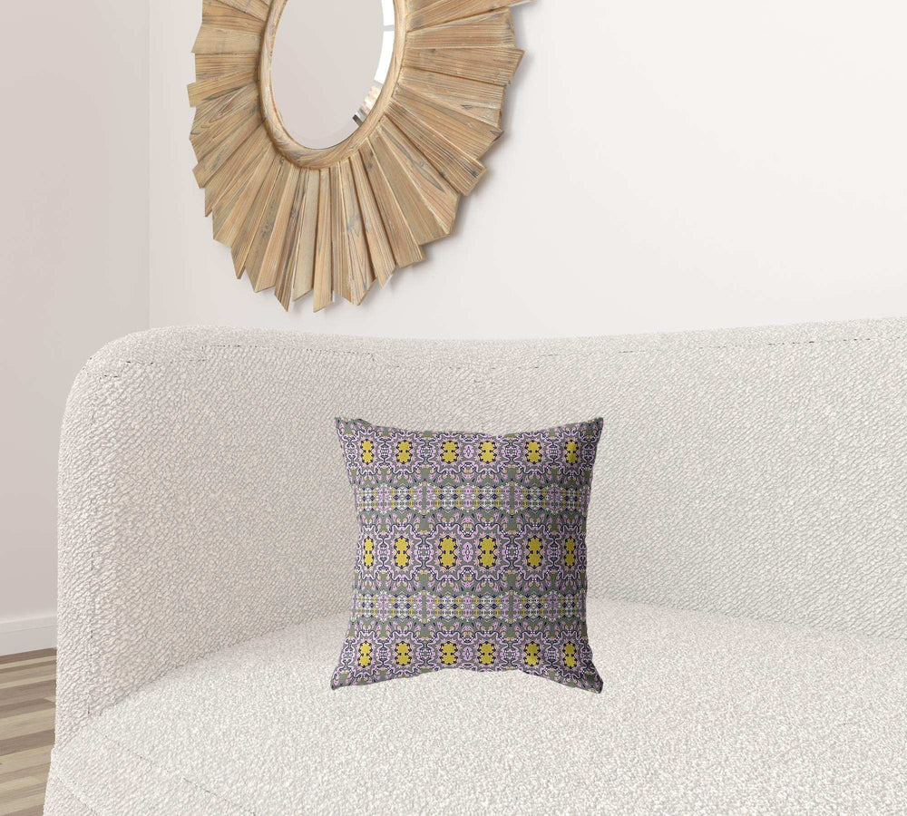 16” Purple Yellow Geofloral Zippered Suede Throw Pillow - Homeroots - Flyclothing LLC