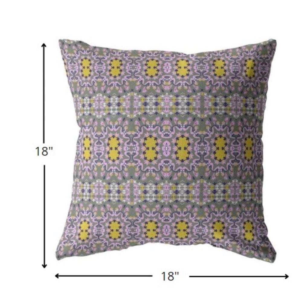 18” Purple Yellow Geofloral Zippered Suede Throw Pillow - Homeroots - Flyclothing LLC
