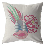 16” Pink White Peacock Zippered Suede Throw Pillow - Homeroots - Flyclothing LLC