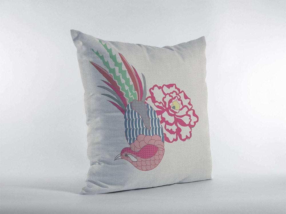 16” Pink White Peacock Zippered Suede Throw Pillow - Homeroots - Flyclothing LLC