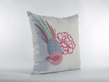 16” Pink White Peacock Zippered Suede Throw Pillow - Homeroots - Flyclothing LLC