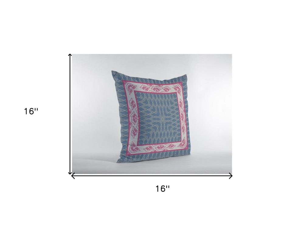 16" Pink Blue Nest Ornate Frame Zippered Suede Throw Pillow - Homeroots - Flyclothing LLC