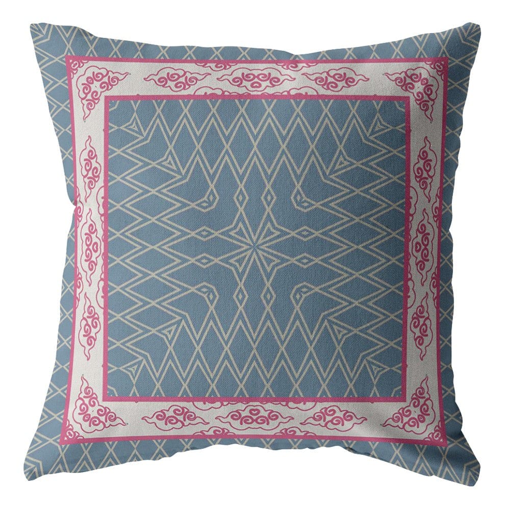 18" Pink Blue Nest Ornate Frame Zippered Suede Throw Pillow - Homeroots - Flyclothing LLC
