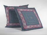 18" Pink Blue Nest Ornate Frame Zippered Suede Throw Pillow - Homeroots - Flyclothing LLC