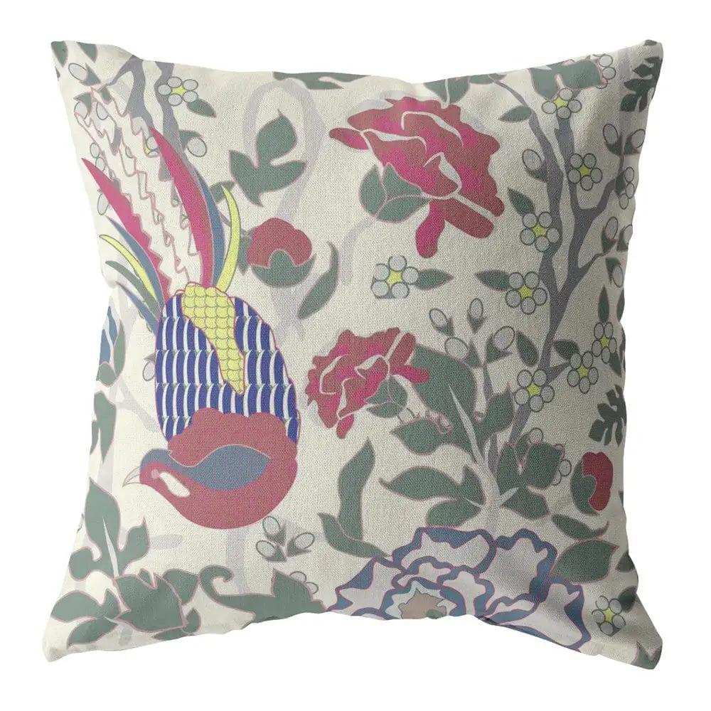 16” Pink Sage Peacock Zippered Suede Throw Pillow - Homeroots - Flyclothing LLC