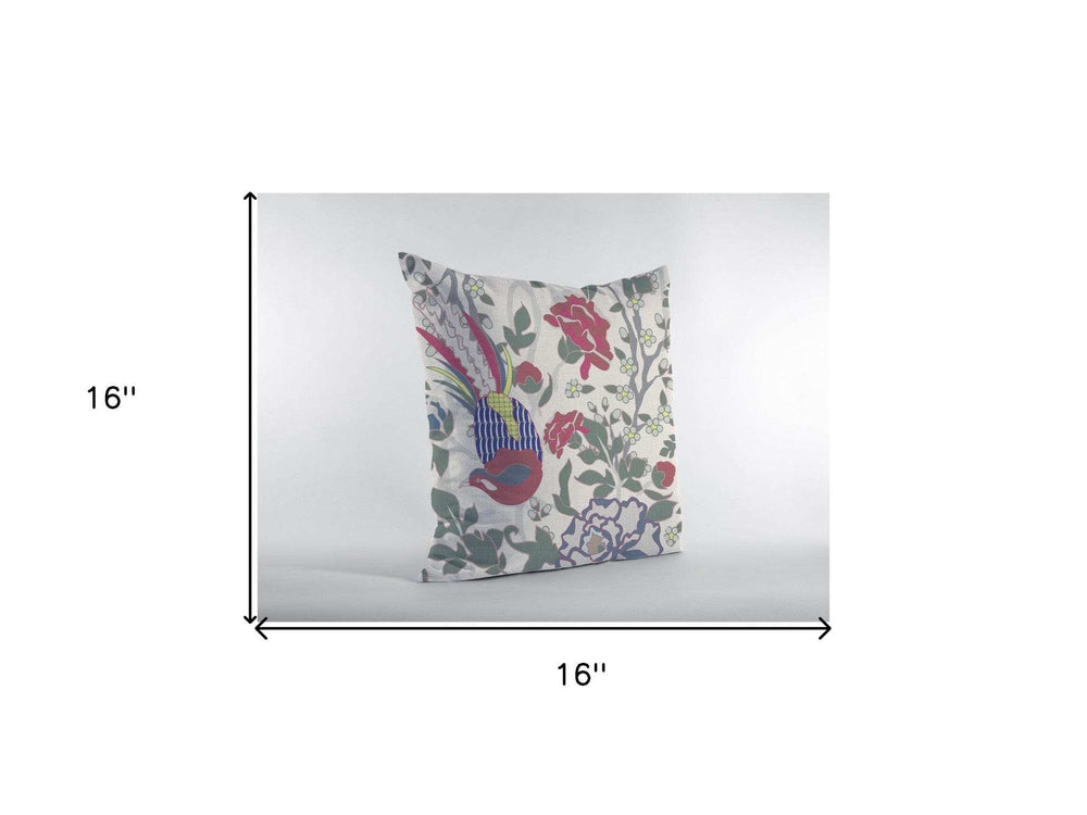 16” Pink Sage Peacock Zippered Suede Throw Pillow - Homeroots - Flyclothing LLC