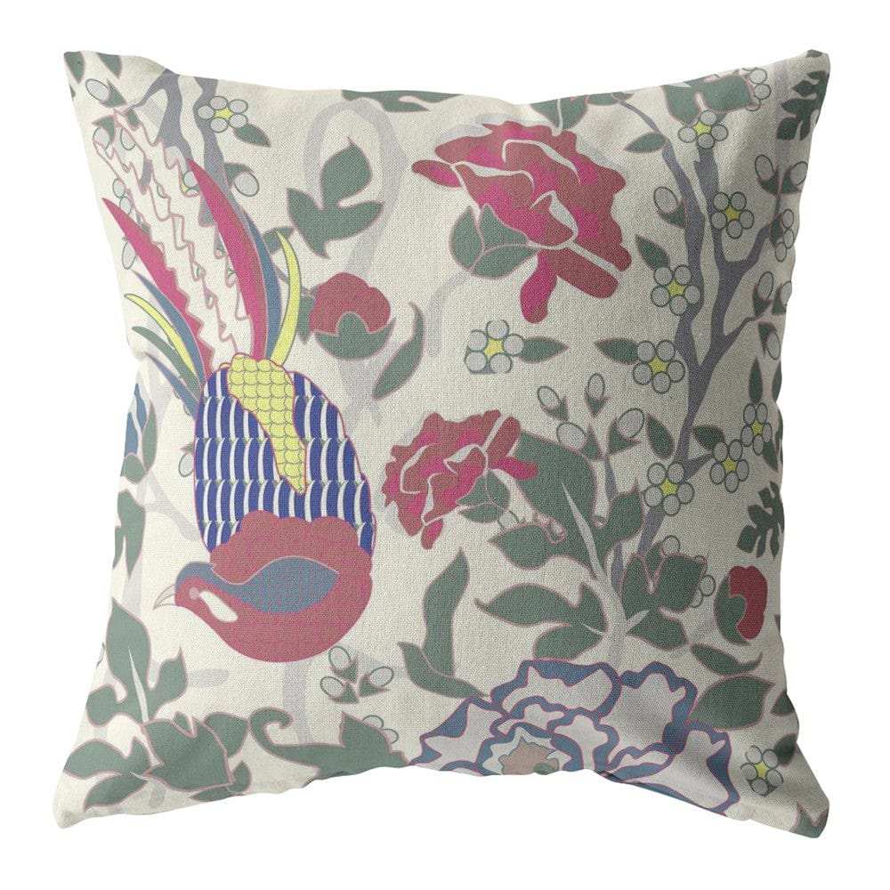 18” Pink Sage Peacock Zippered Suede Throw Pillow - Homeroots - Flyclothing LLC