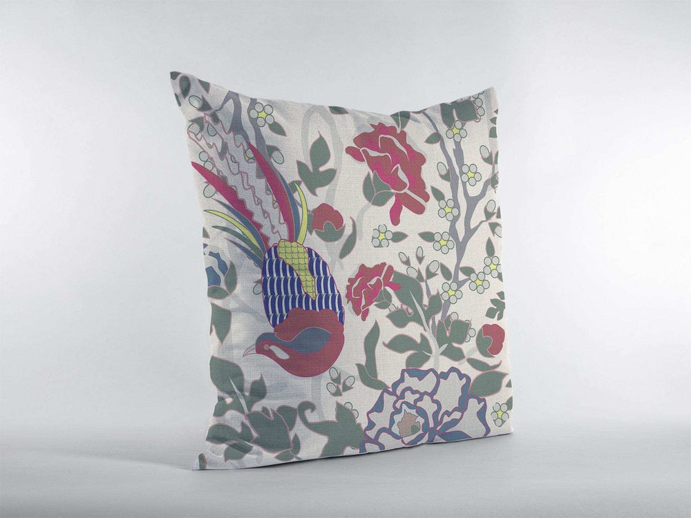 18” Pink Sage Peacock Zippered Suede Throw Pillow - Homeroots - Flyclothing LLC