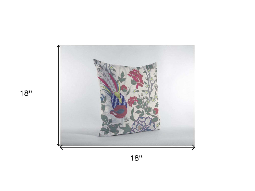 18” Pink Sage Peacock Zippered Suede Throw Pillow - Homeroots - Flyclothing LLC