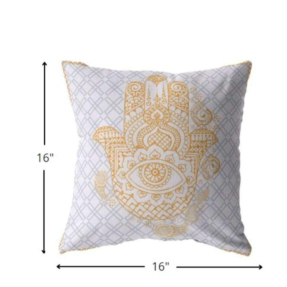 16” Gold Gray Hamsa Suede Zippered Throw Pillow - Homeroots - Flyclothing LLC