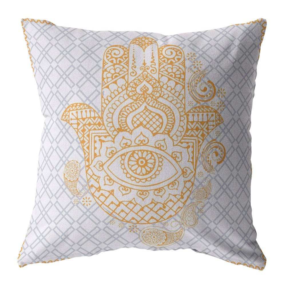 18” Gold Gray Hamsa Suede Zippered Throw Pillow - Homeroots - Flyclothing LLC