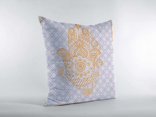 18” Gold Gray Hamsa Suede Zippered Throw Pillow - Homeroots - Flyclothing LLC