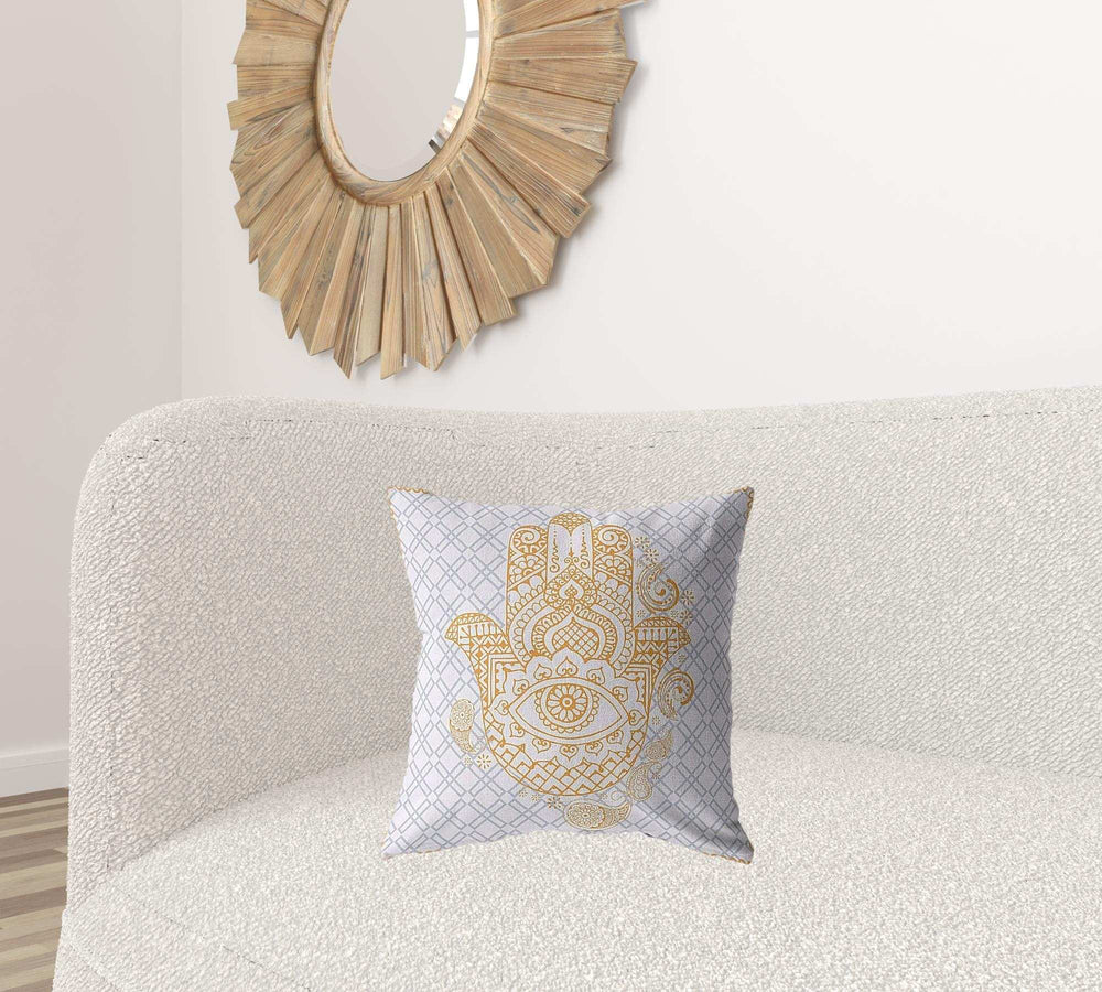 18” Gold Gray Hamsa Suede Zippered Throw Pillow - Homeroots - Flyclothing LLC