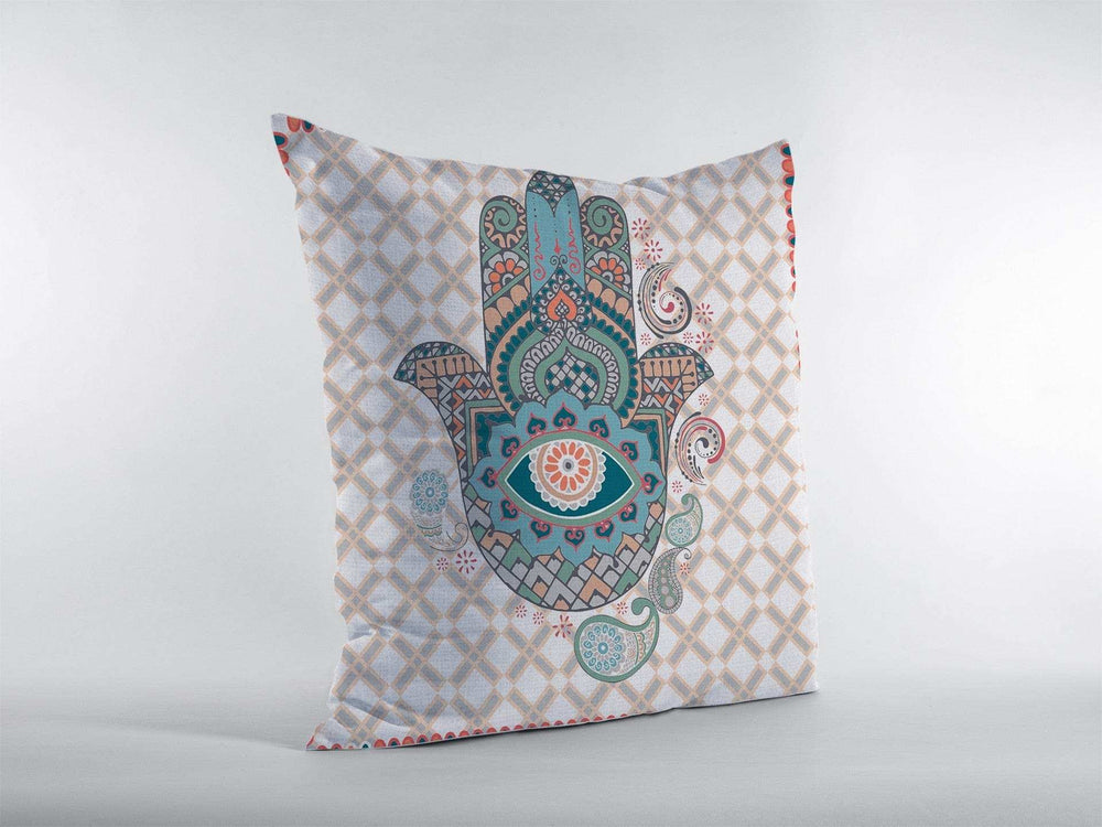 18” Blue Gray Hamsa Suede Zippered Throw Pillow - Homeroots - Flyclothing LLC
