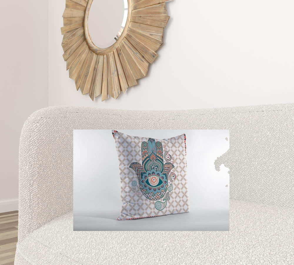 18” Blue Gray Hamsa Suede Zippered Throw Pillow - Homeroots - Flyclothing LLC
