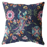 16" Navy Pink Peacock Zippered Suede Throw Pillow - Homeroots - Flyclothing LLC