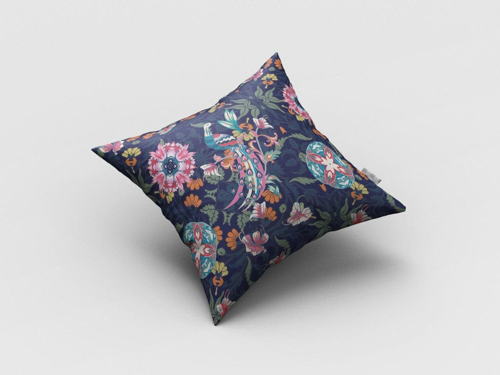 16" Navy Pink Peacock Zippered Suede Throw Pillow - Homeroots - Flyclothing LLC