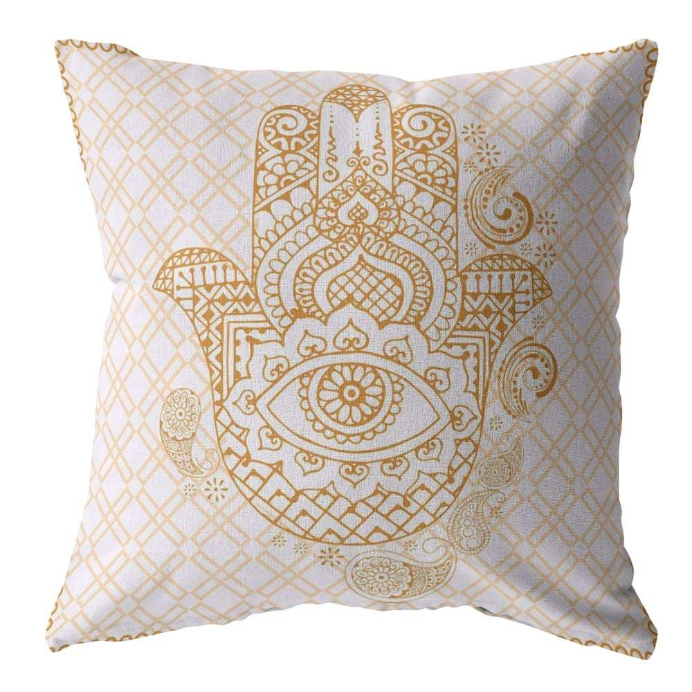 16” Gold White Hamsa Suede Zippered Throw Pillow - Homeroots - Flyclothing LLC