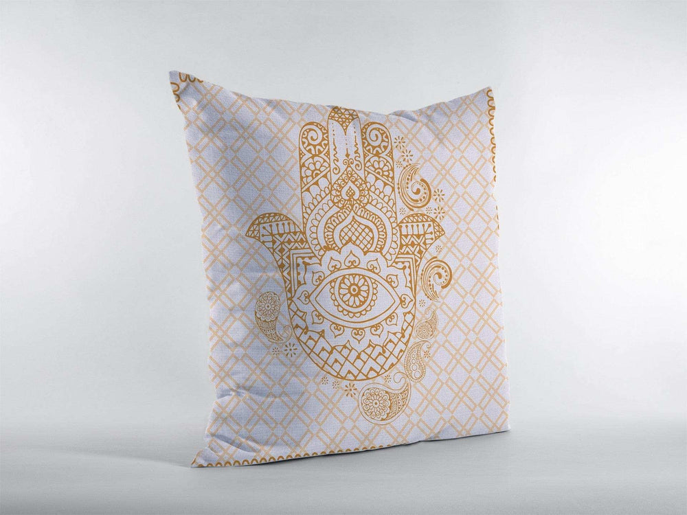 18” Gold White Hamsa Suede Zippered Throw Pillow - Homeroots - Flyclothing LLC