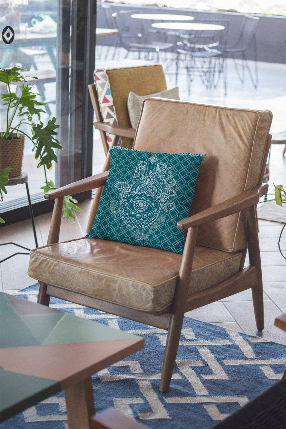 18” Teal White Hamsa Suede Zippered Throw Pillow - Homeroots - Flyclothing LLC