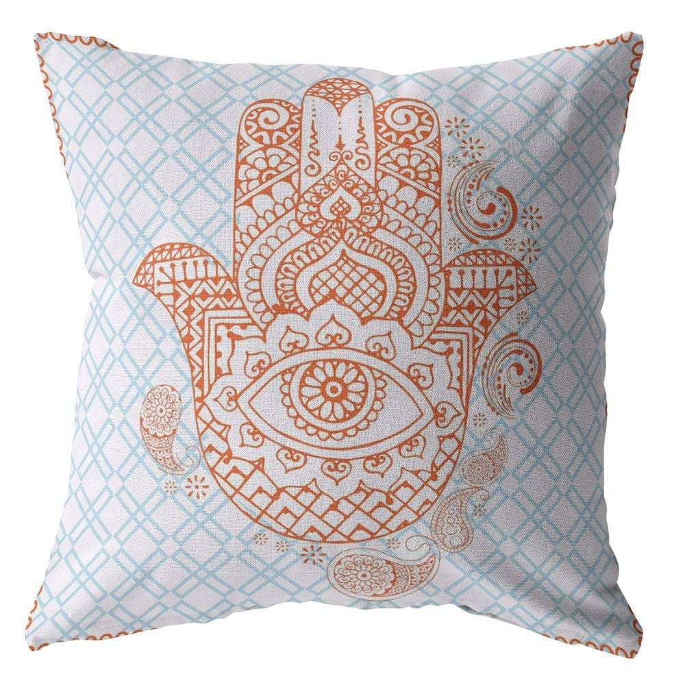 18” Blue Orange Hamsa Suede Zippered Throw Pillow - Homeroots - Flyclothing LLC