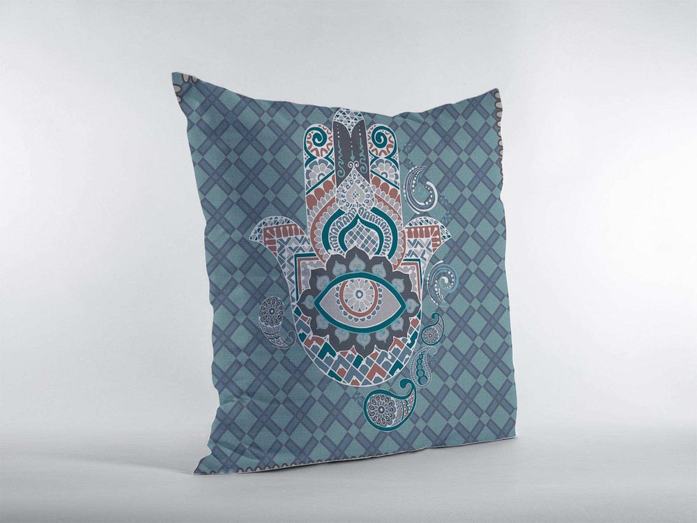 18” Slate Blue Hamsa Suede Zippered Throw Pillow - Homeroots - Flyclothing LLC