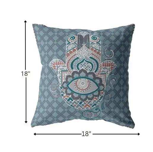 18” Slate Blue Hamsa Suede Zippered Throw Pillow - Homeroots - Flyclothing LLC