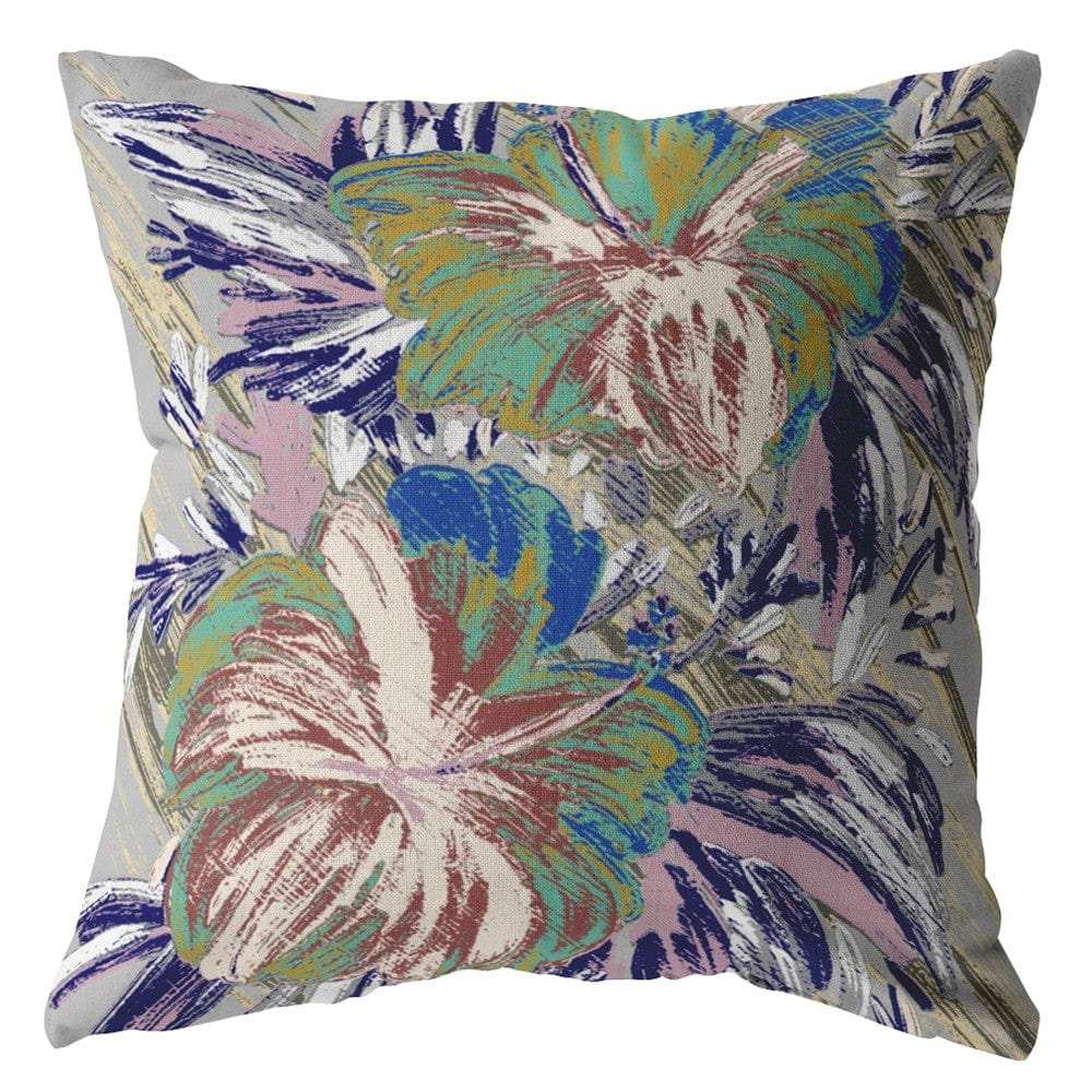 16” Lilac Green Hibiscus Zippered Suede Throw Pillow - Homeroots - Flyclothing LLC