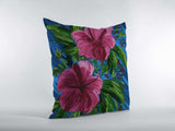 18” Pink Blue Hibiscus Zippered Suede Throw Pillow - Homeroots - Flyclothing LLC