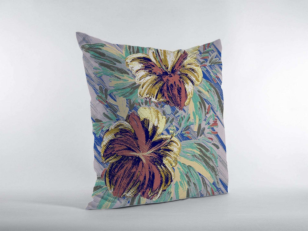 18” Terracotta Hibiscus Zippered Suede Throw Pillow - Homeroots - Flyclothing LLC