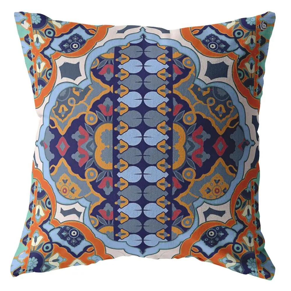 16" Orange Blue Boho Zippered Suede Throw Pillow - Homeroots - Flyclothing LLC