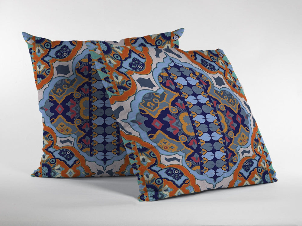 16" Orange Blue Boho Zippered Suede Throw Pillow - Homeroots - Flyclothing LLC