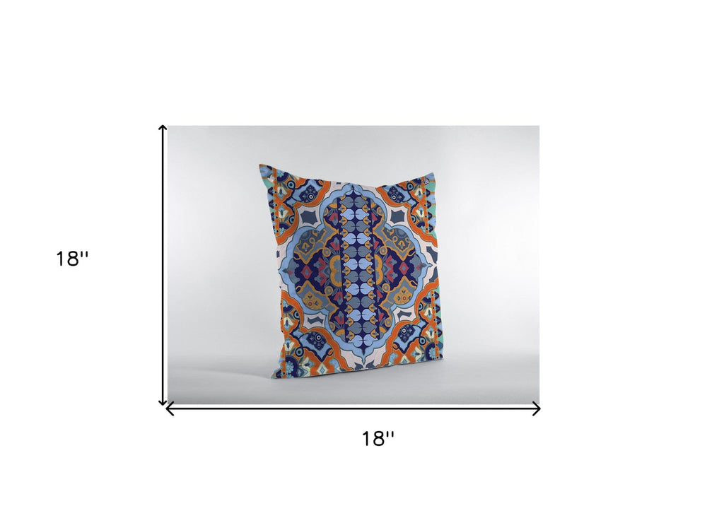 18" Orange Blue Boho Zippered Suede Throw Pillow - Homeroots - Flyclothing LLC