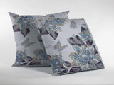 16” Gray White Butterfly Zippered Suede Throw Pillow - Homeroots - Flyclothing LLC