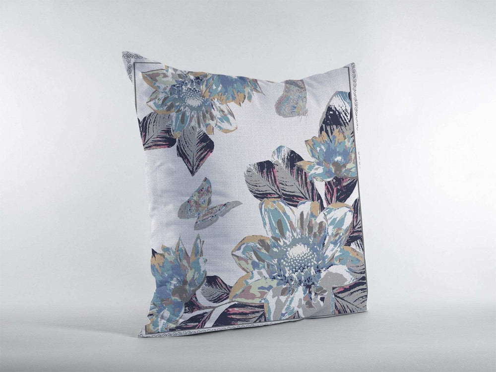 18” Gray White Butterfly Zippered Suede Throw Pillow - Homeroots - Flyclothing LLC