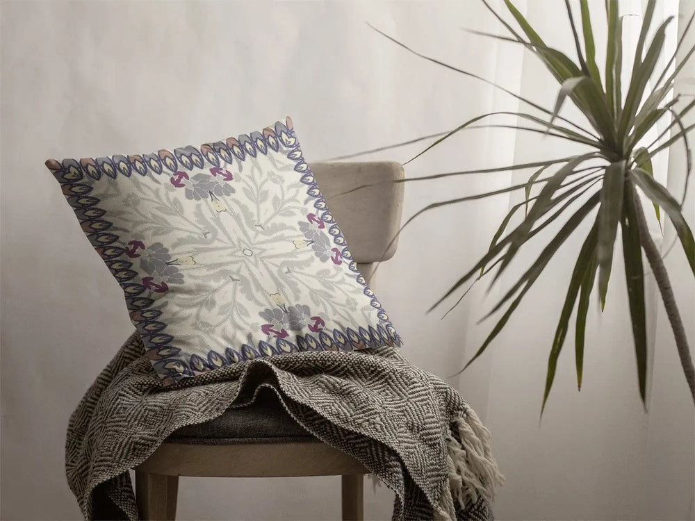 16" Gray Floral Frame Zippered Suede Throw Pillow - Homeroots - Flyclothing LLC