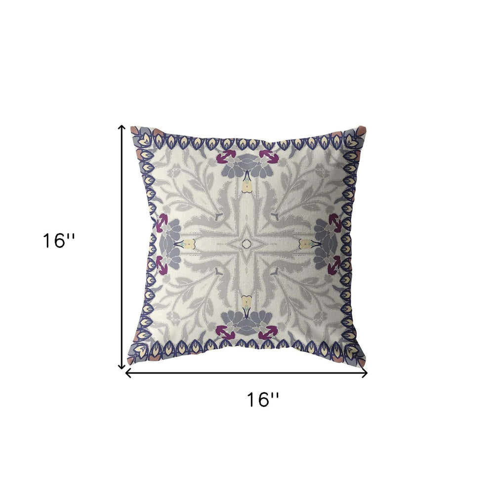 16" Gray Floral Frame Zippered Suede Throw Pillow - Homeroots - Flyclothing LLC