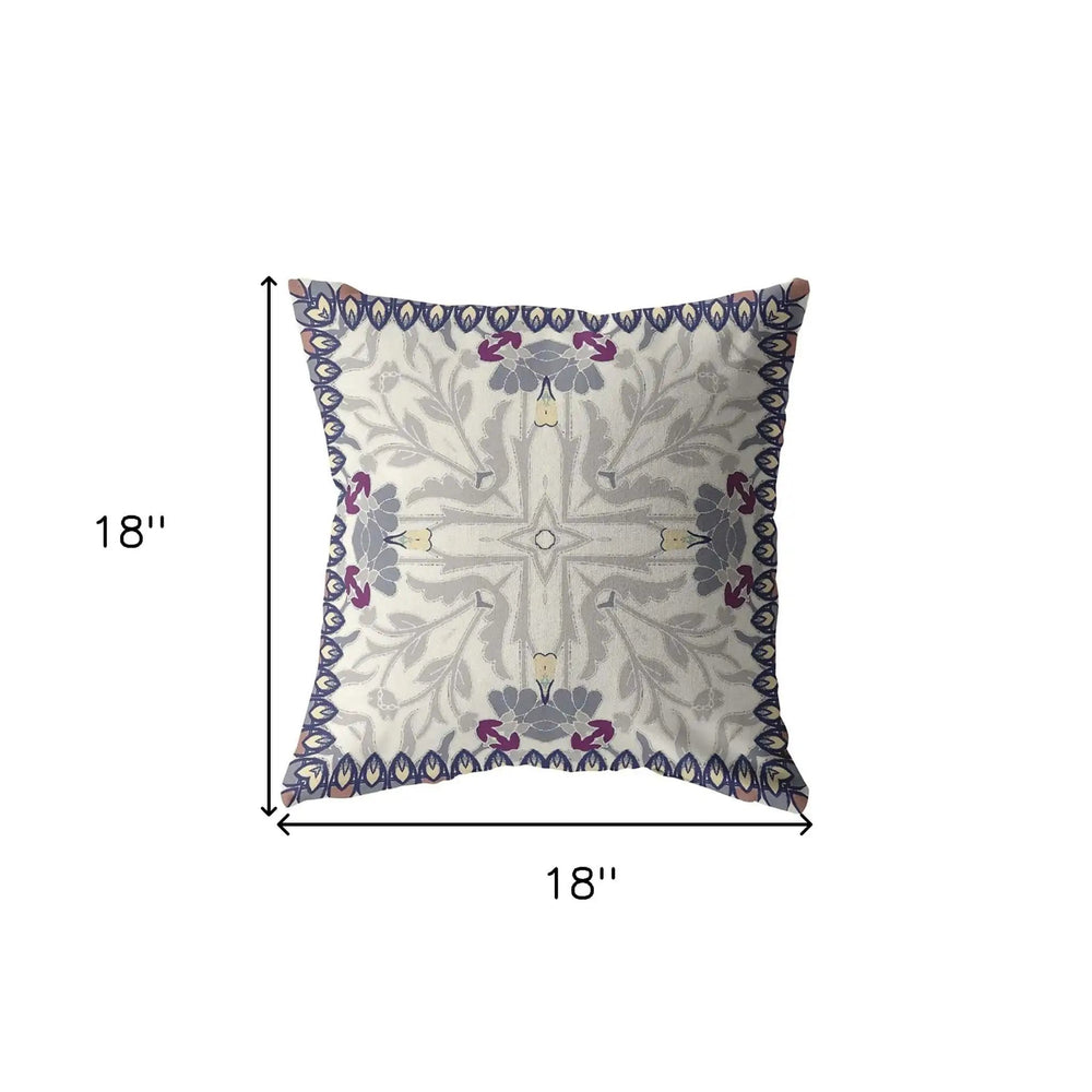 18" Gray Floral Frame Zippered Suede Throw Pillow - Homeroots - Flyclothing LLC